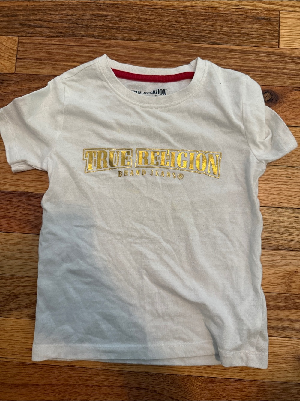 True Religion White Tee with Metallic Gold Logo